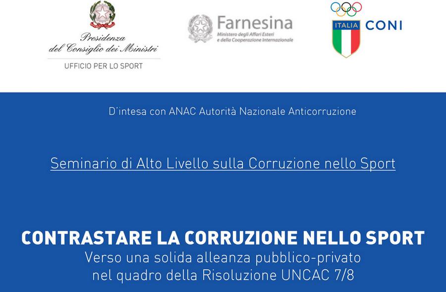 Contrastare la corruzione nello sport, il 19 aprile Seminario CONI-Presidenza del Consiglio, MAECI e ANAC